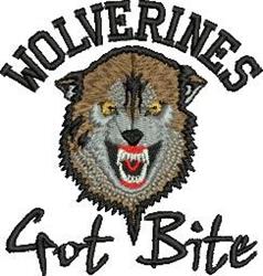 Fierce wolverine face with fangs and expressive eyes, bold 'WOLVERINES' and 'Got Bite' text below.