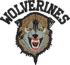 Bold wolverine head featuring aggressive expression, sharp teeth, and striking eyes. Perfect for sports themes.