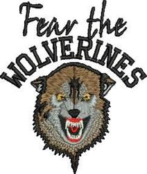 Fierce wolverine head with sharp teeth and striking yellow eyes, featuring bold black text 'Fear the Wolverines' above.