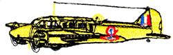 Cartoon yellow airplane with vibrant propellers and detailed markings, perfect for playful machine embroidery.