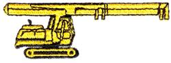 Yellow crane in a minimalist style, featuring clean lines, a long arm, and mechanical detail.