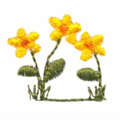 Whimsical yellow flowers with green leaves and stems brighten up a white background, perfect for spring decor.