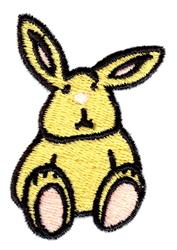 Playful yellow rabbit with black outline, large ears, and pink accents, perfect for Easter decor.