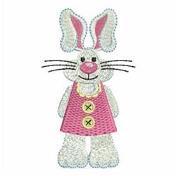 Cheerful rabbit adorned with a pink dress and long ears, perfect for playful Easter decorations.