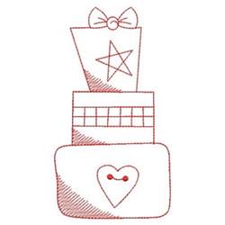 Redwork gift stack featuring two boxes, a bow, and a heart design, perfect for holiday cheer.