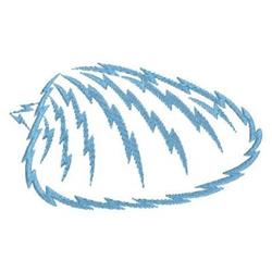 Shell shape with blue stitching and playful zigzag patterns, showcasing a minimalist and whimsical style.