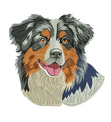 detailed puppy dog machine embroidery pattern - Australian Shepherd for patchwork quilt blocks