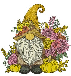 pumpkin detailed machine embroidery - Autumn Gnome perfect for kitchen tea towels