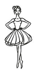 Simple line art of a ballet dancer in a graceful pose, featuring a poofy tutu and fitted bodice.