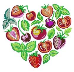 Berry Heart - 4x4 leaf detailed machine embroidery design for kitchen tea towels