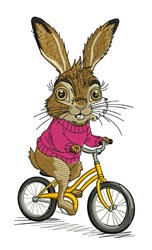 bunny rabbit detailed machine embroidery - Bicycle Bunny for decorative pillow covers