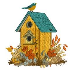 Birdhouse - 4x4 leaf detailed machine embroidery design for outdoor garden flags