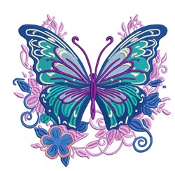 Blue Butterfly - 4x4 butterfly detailed embroidery design for patchwork quilt blocks