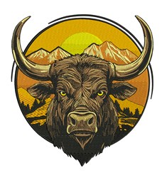 detailed head machine digital embroidery pattern - Bull Head perfect for Outdoor Gear