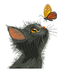 Butterfly & Kitten - 4x4 kitten detailed machine embroidery design for Pillow Cases