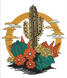 flower detailed machine digital embroidery - Cactus Flowers perfect for Wall Art