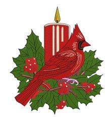 detailed christmas bird machine embroidery pattern - Candle & Cardinal for decorative pillow covers