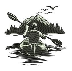 Canoe Scene - 4x4 bird detailed machine embroidery design for reusable tote bags