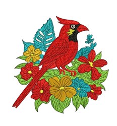bird detailed machine embroidery - Cardinal Flowers for decorative pillow covers