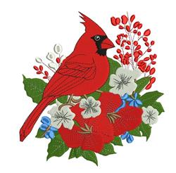 bird detailed machine embroidery - Cardinal Flowers perfect for festive table runners