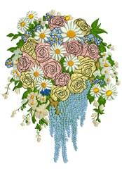 Cascading Bouquet - 5x7 rose detailed machine embroidery design for reusable tote bags