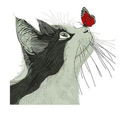 Cat & Butterfly - 4x4 kitten detailed embroidery design for Childrens Apparel
