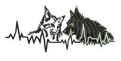 Contemporary design featuring cat and wolf faces side by side with a heartbeat line, perfect for animal lovers.