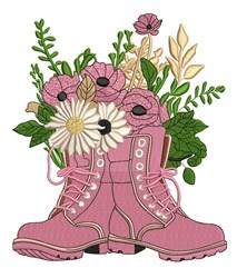 Combat Boots Flowers - 4x4 leaf detailed machine embroidery design for kitchen aprons