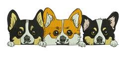 detailed puppy dog machine embroidery pattern - Corgi Trio for reusable tote bags