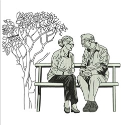 Couple On Bench - 4x4 tree detailed embroidery design for patchwork quilt blocks