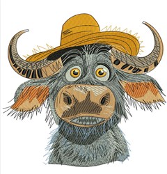 Cowboy Buffalo - 4x4 buffalo detailed embroidery design for decorative pillow covers