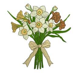 leaf detailed machine embroidery - Daffodil Bouquet perfect for kitchen tea towels
