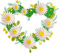 Daisy Heart - 4x4 daisy detailed machine embroidery design for reusable tote bags