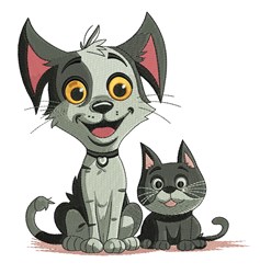 Dog & Kitten - 4x4 kitten detailed embroidery design for Childrens Backpacks