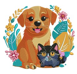kitten detailed machine digital embroidery - Dog & Kitten perfect for kitchen aprons