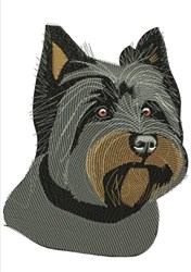 Realistic dog portrait with detailed grey fur, brown markings, and expressive eyes. Perfect for embroidery.