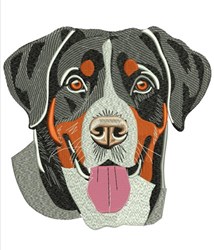 Realistic dog face with brown and black fur, white accents, and lively expressive eyes, perfect for embroidery.