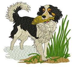 detailed puppy dog machine embroidery pattern - Dog With Fish for patchwork quilt blocks