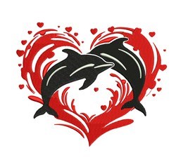 Dolphin Heart - 4x4 heart detailed machine embroidery design for reusable tote bags
