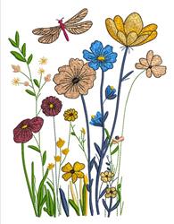 detailed leaf machine embroidery pattern - Dragonfly Flowers for kitchen tea towels