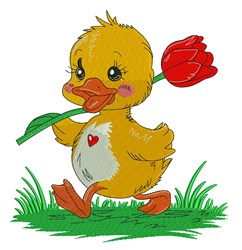 Duck & Tulip - 4x4 bird detailed machine embroidery design for cute baby onesies