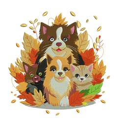 kitten detailed machine digital embroidery - Fall Dog & Cats perfect for kitchen aprons