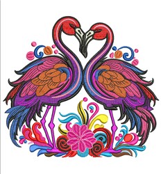 detailed bird machine embroidery pattern - Flamingo Couple for reusable tote bags