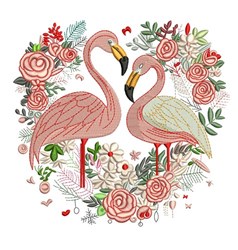 bird detailed machine embroidery - Flamingo Heart perfect for kitchen tea towels