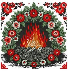 campfire detailed machine embroidery - Floral Campfire perfect for kitchen aprons