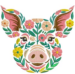 Floral Pig - 4x4 leaf detailed machine embroidery design perfect for cute baby onesies