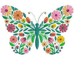 detailed butterfly machine embroidery pattern - Flower Butterfly for kitchen tea towels