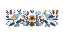 detailed bird machine embroidery pattern - Folk Art Border perfect for kitchen aprons
