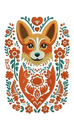 detailed leaf machine embroidery pattern - Folk Art Fox perfect for kitchen tea towels