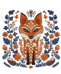 detailed leaf machine embroidery pattern - Folk Art Fox perfect for reusable tote bags
